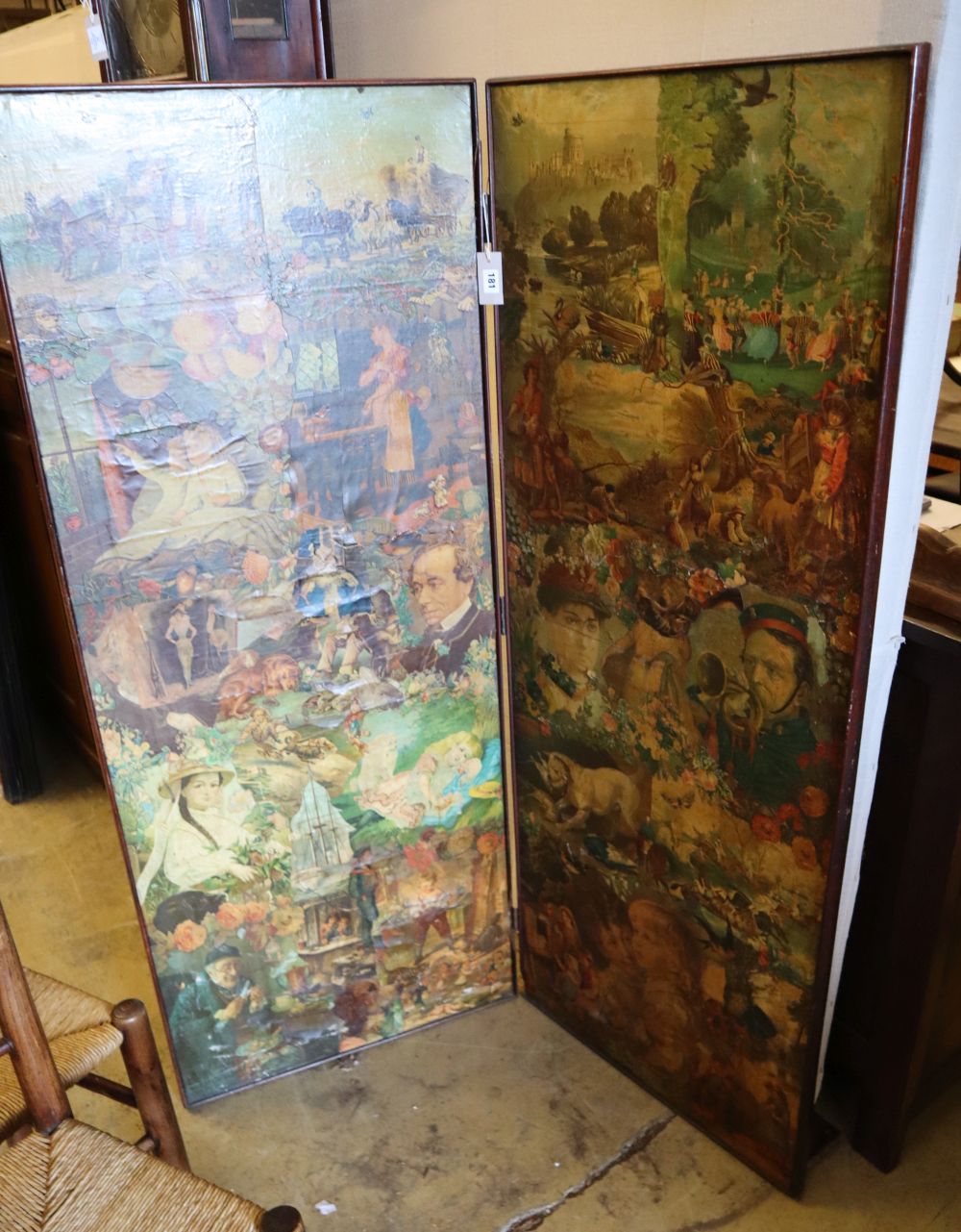 A two-fold scrapwork screen, Victorian and later, each panel 62 x 154cm
